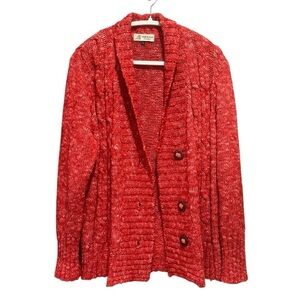 Genoa Vintage Chunky Wool Blend Cardigan Wood Buttons Preppy Sz L Fall